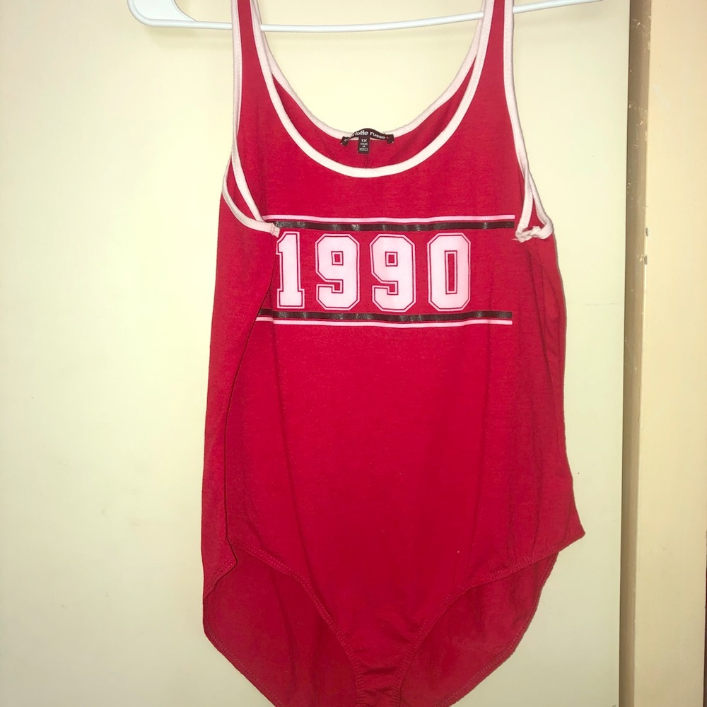 1990 red and white bodysuit
